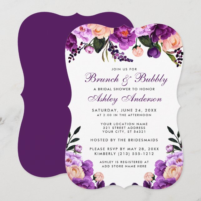 Invitación Morple Bridal Shower Brunch Invite a BP (Anverso / Reverso)