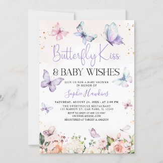 Invitación Morple Butterfly besa a bebé niña Baby Shower