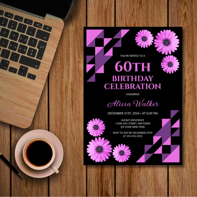 Invitación Morple Daisy Triangle Geometric Black Birday (Subido por el creador)
