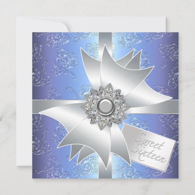 Invitación Morple Damask Sweet Dieciséis cumpleaños (Anverso)