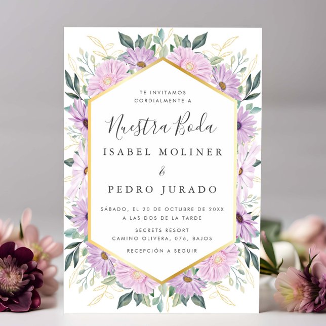 Invitación Morple Floral Gold deja a Nuestra Boda Boda (Subido por el creador)