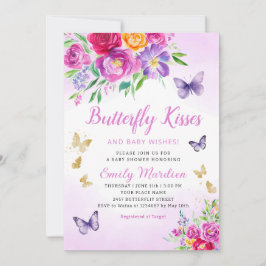 Invitación Morple Floral mariposa besa Chica Baby Shower