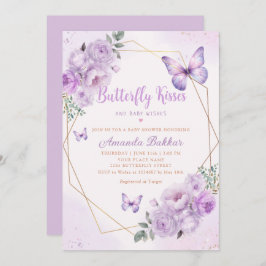 Invitación Morple Floral mariposa besa Chica Baby Shower
