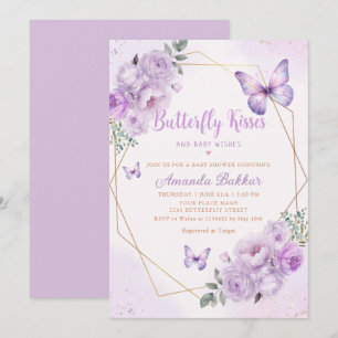Invitación Morple Floral mariposa besa Chica Baby Shower
