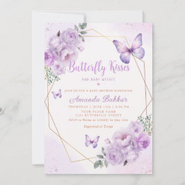 Invitación Morple Floral mariposa besa Chica Baby Shower