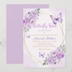 Invitación Morple Floral mariposa besa Chica Baby Shower