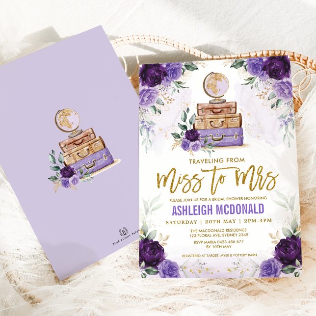 Invitación Morple Flower Travel Bridal Shower Miss a la Sra. (Subido por el creador)
