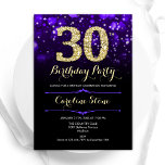 Invitación Morple Gold 30 cumpleaños<br><div class="desc">30.ª invitación a la fiesta de cumpleaños. Elegante diseño morado con falso oro purpurina. Cuenta con diamantes elegantes, luces de bokeh y fuente de guiones. Invitación de cumpleaños de mujeres o hombres. Perfecto para una elegante fiesta de cumpleaños. Personaliza con tus propios detalles. Mándame un mensaje si necesitas más personalización....</div>