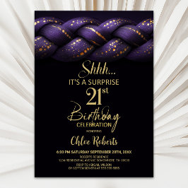 Invitación Morple Gold Braid Surprise 21st Birthday Fiesta