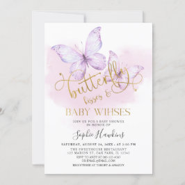 Invitación Morple Gold Butterfly besa a la bebé Baby Shower