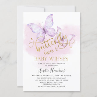 Invitación Morple Gold Butterfly besa a la bebé Baby Shower
