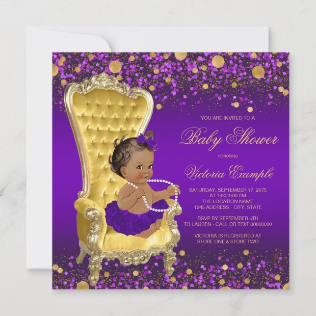 Invitación Morple Gold Chair Ethnic Ballerina Baby Shower (Anverso)