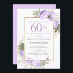 Invitación Morple Gold Floral 60th Birthday Surprise Fiesta<br><div class="desc">Honre a una mujer especial con esta elegante y femenina invitación a la fiesta de cumpleaños número 60. 60 está escrito en un gran texto morado. Sigue el Fiesta de la sorpresa de cumpleaños. El nombre de la clientela distinguida también está escrito en letras mayúsculas moradas. El resto del texto...</div>
