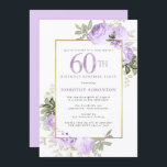 Invitación Morple Gold Floral 60th Birthday Surprise Fiesta<br><div class="desc">Honre a una mujer especial con esta elegante y femenina invitación a la fiesta de cumpleaños número 60. 60 está escrito en un gran texto morado. Sigue el Fiesta de la sorpresa de cumpleaños. El nombre de la clientela distinguida también está escrito en letras mayúsculas moradas. El resto del texto...</div>