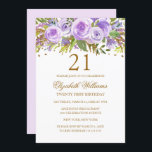 Invitación Morple Gold Floral Rosa 21º cumpleaños<br><div class="desc">Invitaciones florales más elegantes en la Pequeña Tienda Bayleigh!</div>