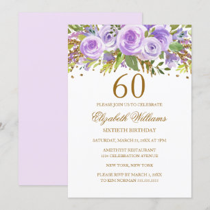 Invitación Morple Gold Floral Rosa 60 cumpleaños
