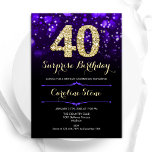 Invitación Morple Gold Surprise 40 cumpleaños<br><div class="desc">Sorpresa 40.ª invitación a la fiesta de cumpleaños. Elegante diseño morado con falso oro purpurina. Cuenta con diamantes elegantes, luces de bokeh y fuente de guiones. Invitación de cumpleaños de hombres o mujeres. Perfecto para una elegante fiesta de cumpleaños. Personaliza con tus propios detalles. Mándame un mensaje si necesitas más...</div>