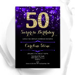 Invitación Morple Gold Surprise 50 cumpleaños<br><div class="desc">Sorpresa 50.ª invitación a la fiesta de cumpleaños. Elegante diseño morado con falso oro purpurina. Cuenta con diamantes elegantes, luces de bokeh y fuente de guiones. Invitación de cumpleaños de hombres o mujeres. Perfecto para una elegante fiesta de cumpleaños. Personaliza con tus propios detalles. Mándame un mensaje si necesitas más...</div>