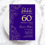 Invitación Morple Gold Surprise Cumpleaños 60<br><div class="desc">Invitación a los 60 Años de Purple Gold Surprise. El diseño femenino moderno minimalista presenta acentos botánicos y tipografía. Sencilla tarjeta de invitación floral perfecta para una elegante celebración de cumpleaños sorpresa femenina.</div>