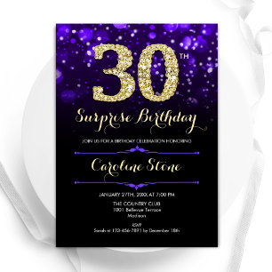 Invitación Morple Gold Surprise cumpleaños número 30