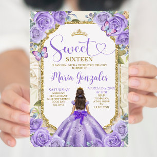 Invitación Morple Gold Sweet 16th Birthday Princess Fiesta
