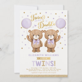 Invitación Morple Gold Teddy Bear Balloon Bear Twin Baby Show
