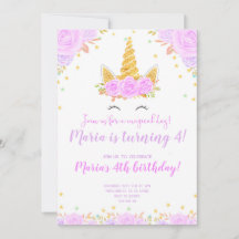 Morple Gold Unicornio cara Floral Kids Cumpleaños