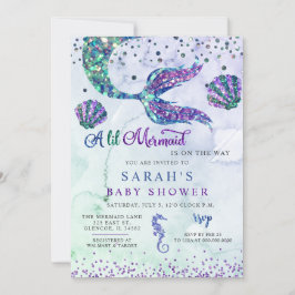 Invitación Morple Green Moderno Purpurina Mermaid Baby Shower