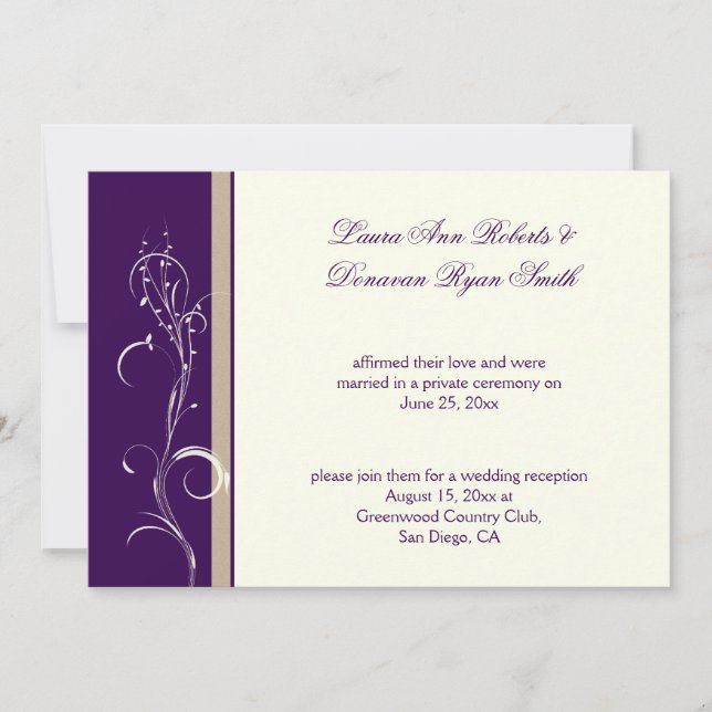 Invitación Morple Khaki Ivory Floral Swirl Post Boda (Anverso)