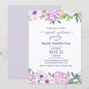 Invitación Morple Lilac Flowers Dulce Fiesta de Cumpleaños