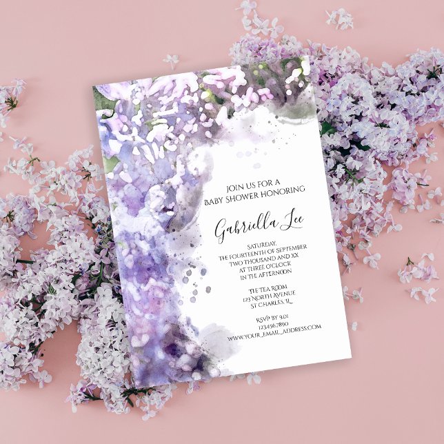 Invitación Morple Lilac Flowers Watercolor Baby Shower (Subido por el creador)