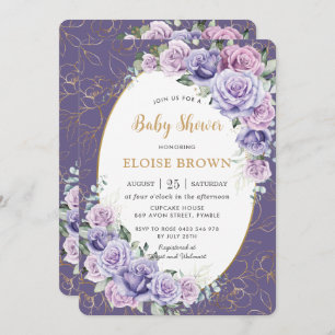 Invitación Morple Lilac Lavender Rosas Floral Baby Shower
