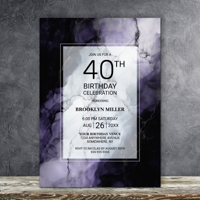 Invitación Morple Marble 40.º Fiesta de cumpleaños (Subido por el creador)