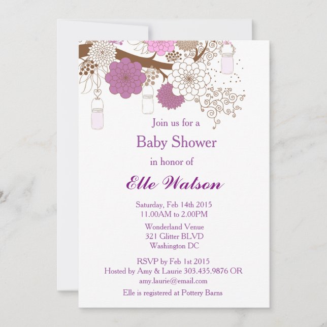 Invitación Morple Mason Jar Baby Shower, Bridal Shower (Anverso)