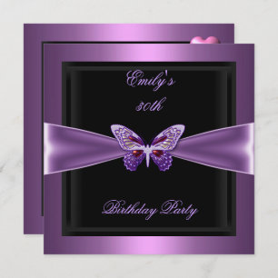 Invitación Morple Mauve Black Butterfly 30.º Fiesta de cumple