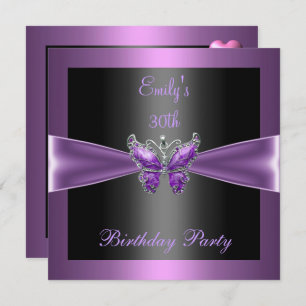 Invitación Morple Mauve Black Butterfly 30.º Fiesta de cumple