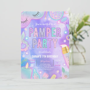 Invitación Morple Neon Glow Pamper Spa Fiesta Cumpleaños