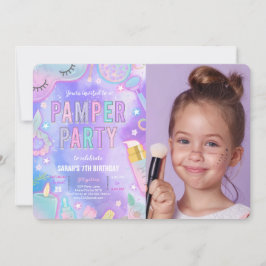 Invitación Morple Neon Glow Pamper Spa Fiesta de cumpleaños F