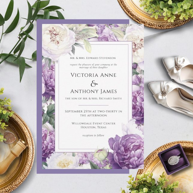 Invitación Morple Peonies Boda Floral Moderno (Subido por el creador)
