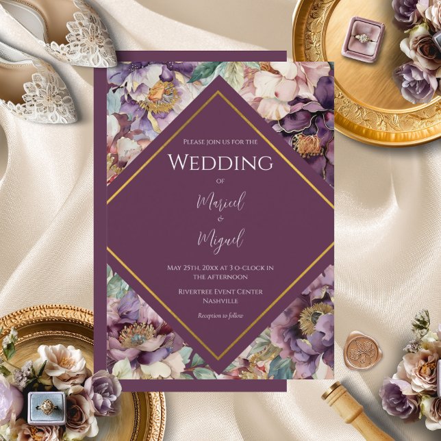 Invitación Morple Peonies Boda Floral Moderno (Subido por el creador)