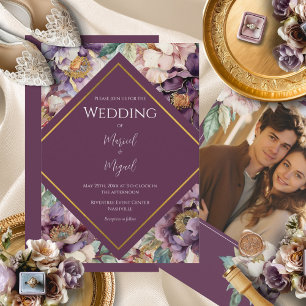 Invitación Morple Peonies Foto Floral Boda moderno