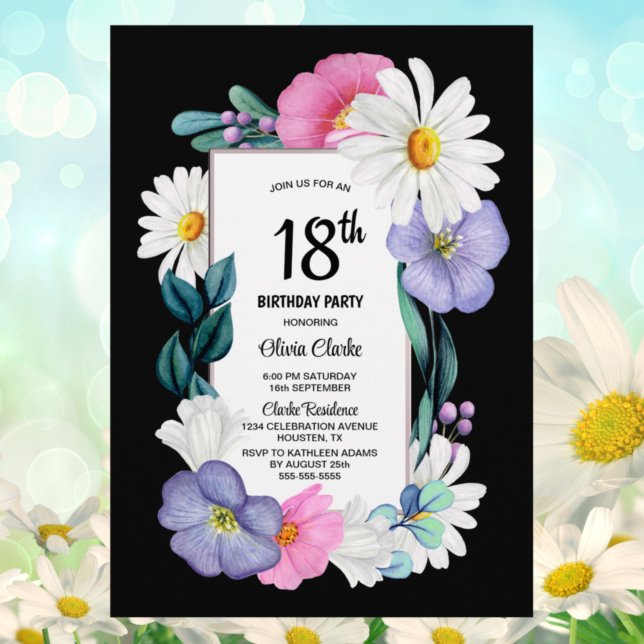 Invitación Morple Pink Floral 18 cumpleaños (Subido por el creador)