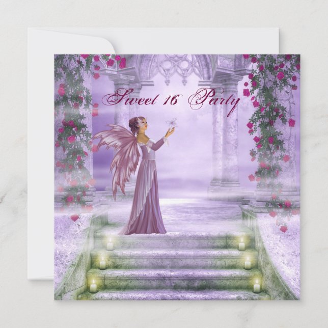 Invitación Morple Princess Red Rose Sweet 16 Fiesta (Anverso)