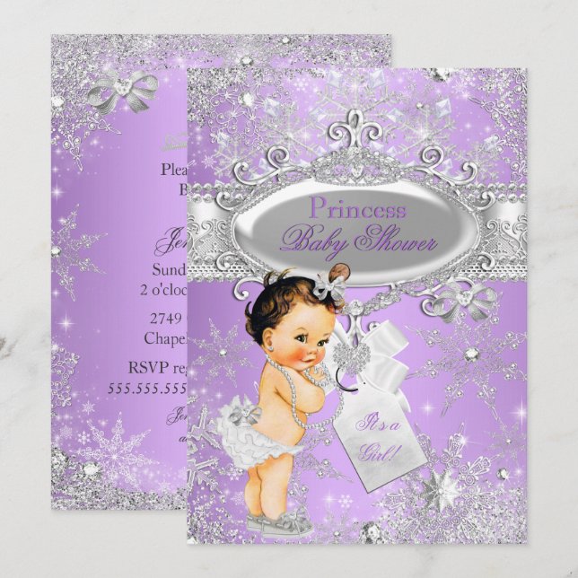 Invitación Morple Princess Winter Baby Shower Brunette (Anverso / Reverso)