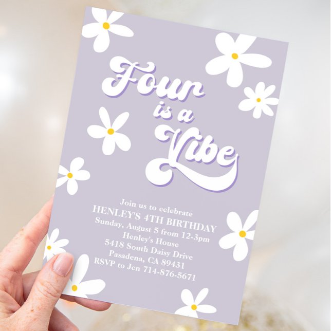 Invitación Morple Retro Daisy Four Es Un Vibe Cumpleaños (Subido por el creador)