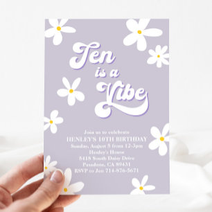 Invitación Morple Retro Daisy Ten Es Un Cumpleaños Vibe