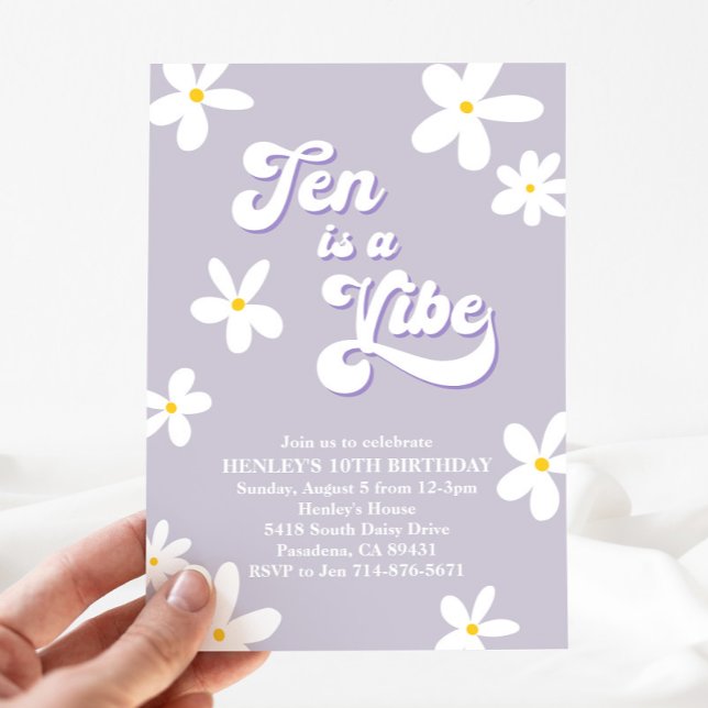 Invitación Morple Retro Daisy Ten Es Un Cumpleaños Vibe (Subido por el creador)