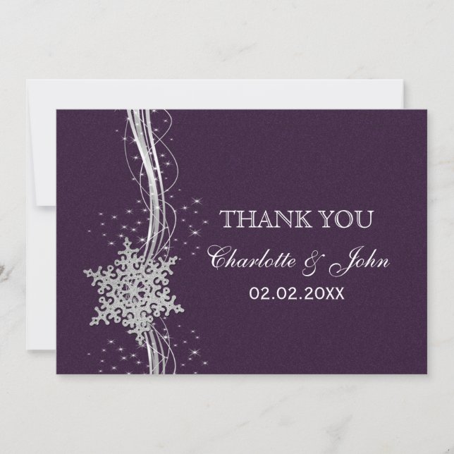 Invitación Morple Silver Snowflakes Invierno Boda de Invierno (Anverso)
