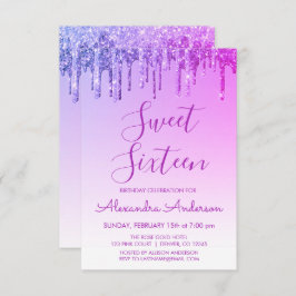 Invitación Morple Sparkle Purpurina Sweet 16 cumpleaños