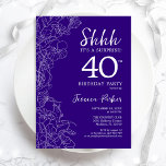 Invitación Morple Surprise 40° cumpleaños<br><div class="desc">Invitación de cumpleaños 40 a la sorpresa morada. El diseño femenino moderno minimalista presenta acentos botánicos y tipografía. Sencilla tarjeta de invitación floral perfecta para una elegante celebración de cumpleaños sorpresa femenina. Invitaciones Zazzle impresas o una plantilla imprimible digital de descarga instantánea.</div>